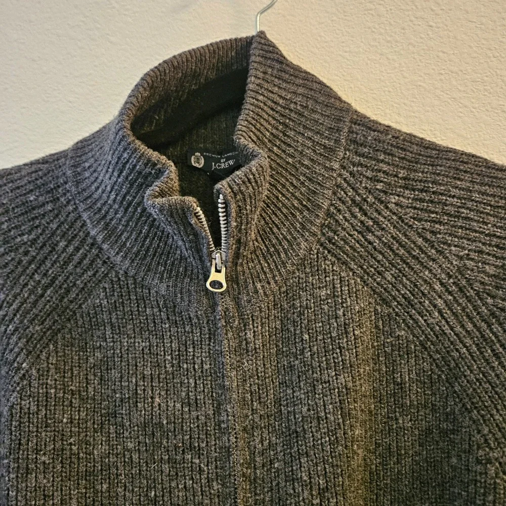 J Crew 100% Lambs Wool Full‎ Zip Cardigan Sweater Ribbed Sz Large Grandpacore
